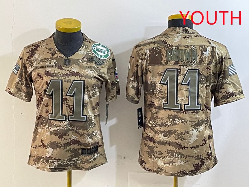 Youth Philadelphia Eagles #11 Brown Camo Nike 2025 Salute to Service Limited NFL Jersey style 5